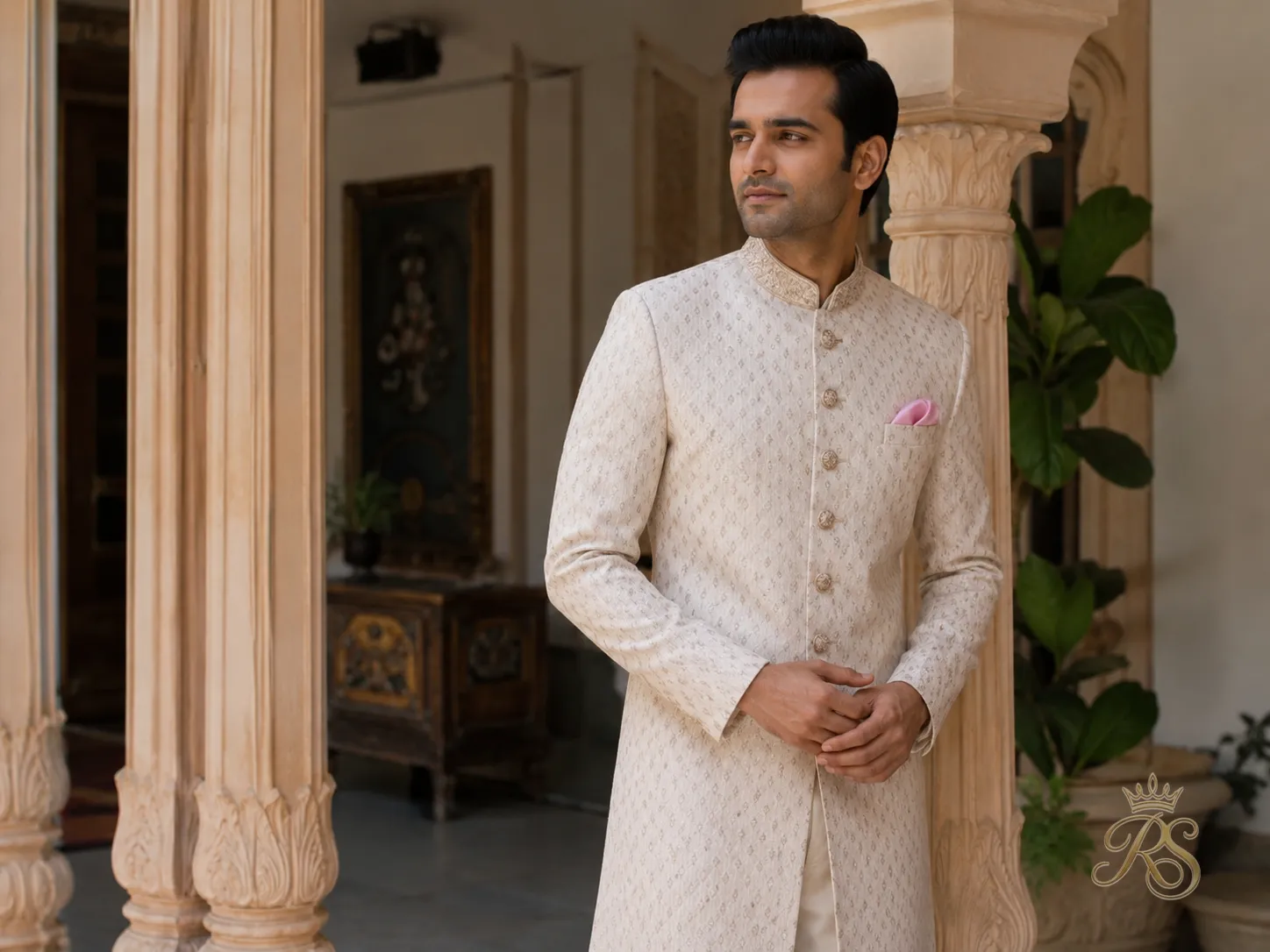 Breathable cotton-blend sherwani with a refined, lightweight festive finish